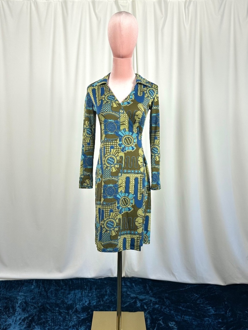 Y2K Mod Geometric 70s Print Tie Back Dress XS